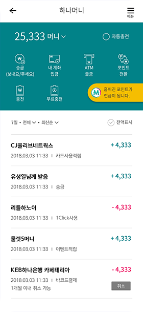 차세대 디지털 머니, 하나머니 제공